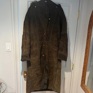 Women’s Olive Green Suede Shearling Long Coat